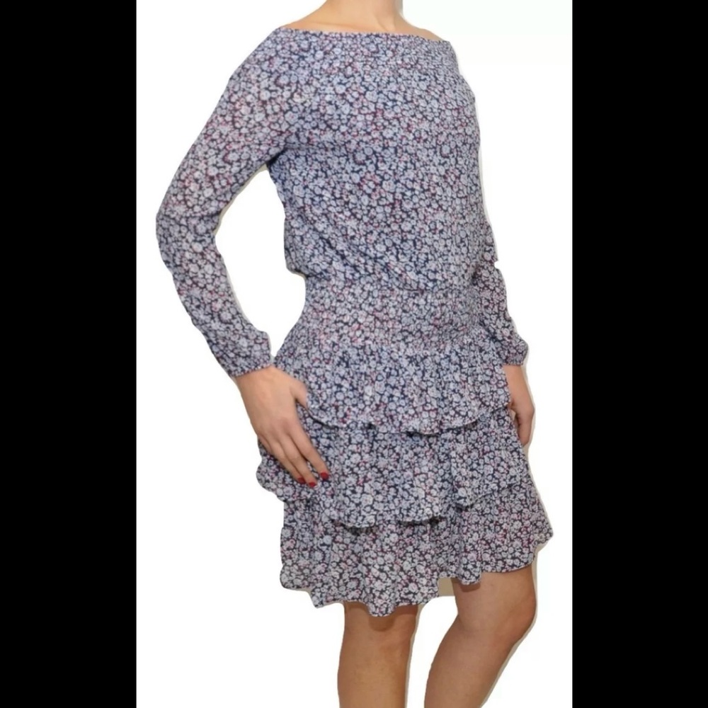 Michael Kors Ruffled Paisley Chiffon Off-The-Shoulder Tiered Dress S $155